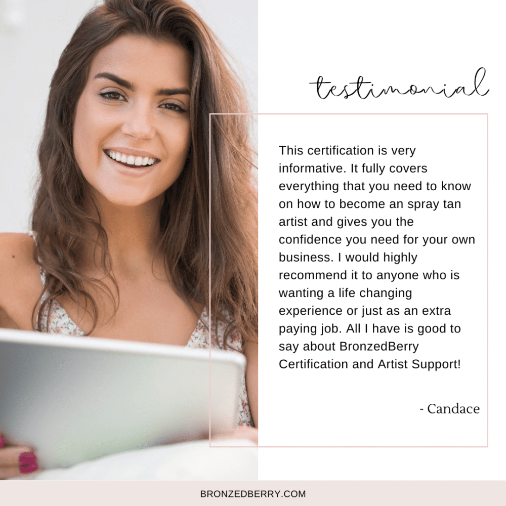 bronzedberry tanning artist certification review- candace