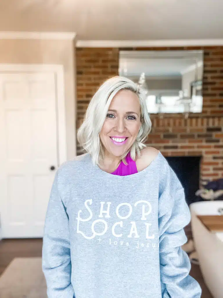 shop local and love jesus sweatshirt amie b
